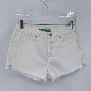 Sandrine Rose cut-off white denim jean shorts side zipper raw frayed hem new 24